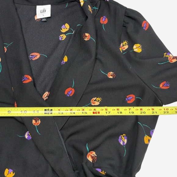 CAbi Divine Midi Wrap Dress L Large Black Colorful Floral Print Tie Waist 4391 - Picture 8 of 12